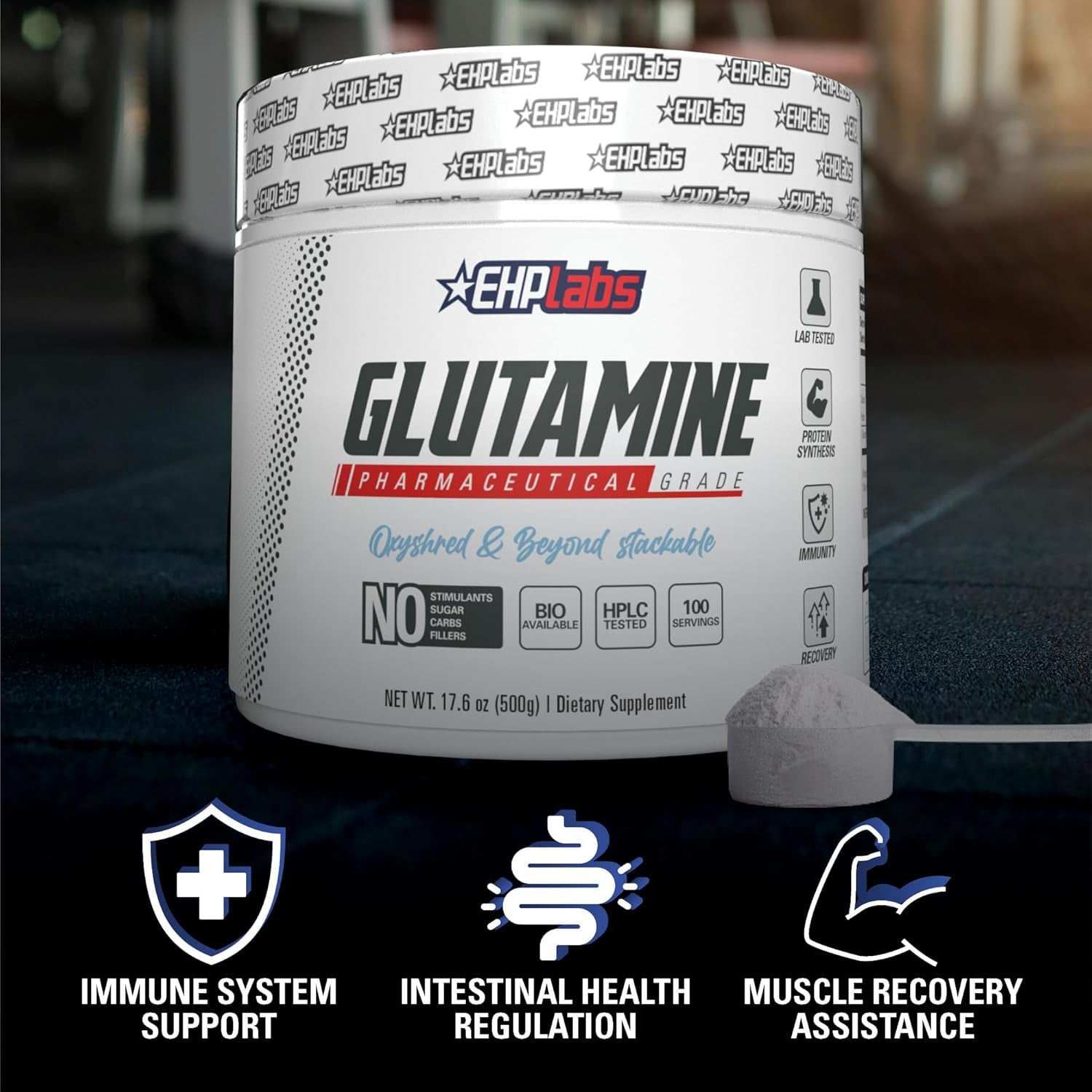 Ehplabs L Glutamine Powder Amino Acids - L-Glutamine Supplement for Gut Health (500G) Improves Muscle Recovery, Focus & Concentration - 100 Servings