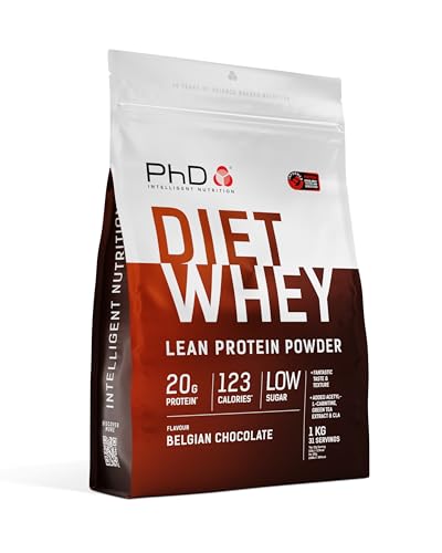 PhD Diet Whey Belgian Chocolate Lean Protein Powder - Low Calorie Protein Shake Powder with CLA & L-Carnitine - Post Workout Supplement - 1kg (31 Servings)