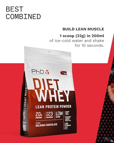 PhD Diet Whey Belgian Chocolate Lean Protein Powder - Low Calorie Protein Shake Powder with CLA & L-Carnitine - Post Workout Supplement - 1kg (31 Servings)