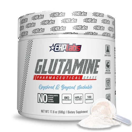 EHPlabs L Glutamine Powder Amino Acids - L-Glutamine Supplement for Gut Health (500g) Improves Muscle Recovery, Focus & Concentration - 100 Servings