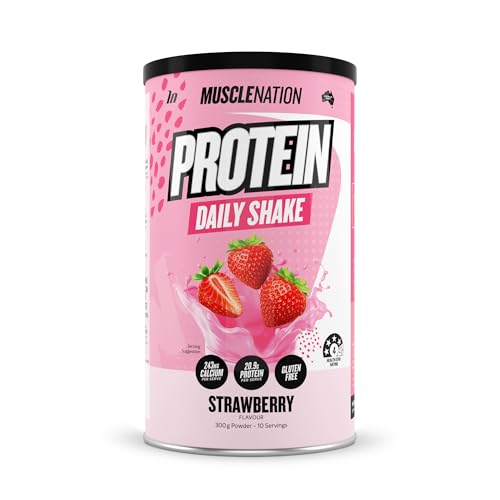 Muscle Nation Strawberry Daily Shake - Protein Powder for Daily Intake, Smooth Milkshake Texture, Vegetarian Friendly Supplement – 300g (10 Serves)