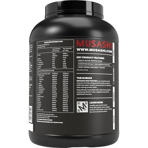 Musashi High Protein Powder, Vanilla, High Protein Supplement, Muscle Growth & Recovery Support, Post-Workout Nutrition, 2kg