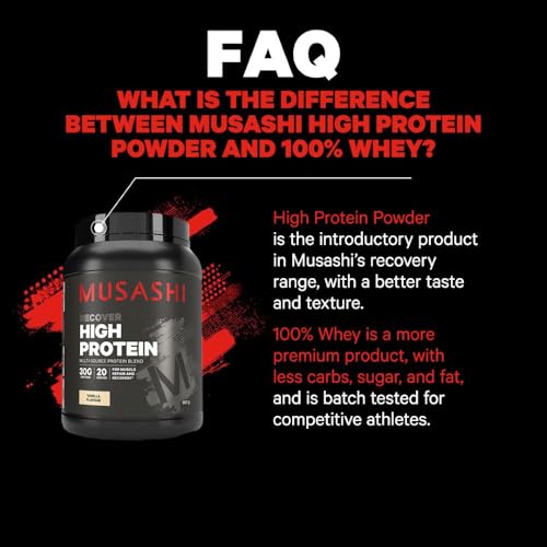 Musashi High Protein Powder, Vanilla, High Protein Supplement, Muscle Growth & Recovery Support, Post-Workout Nutrition, 2kg