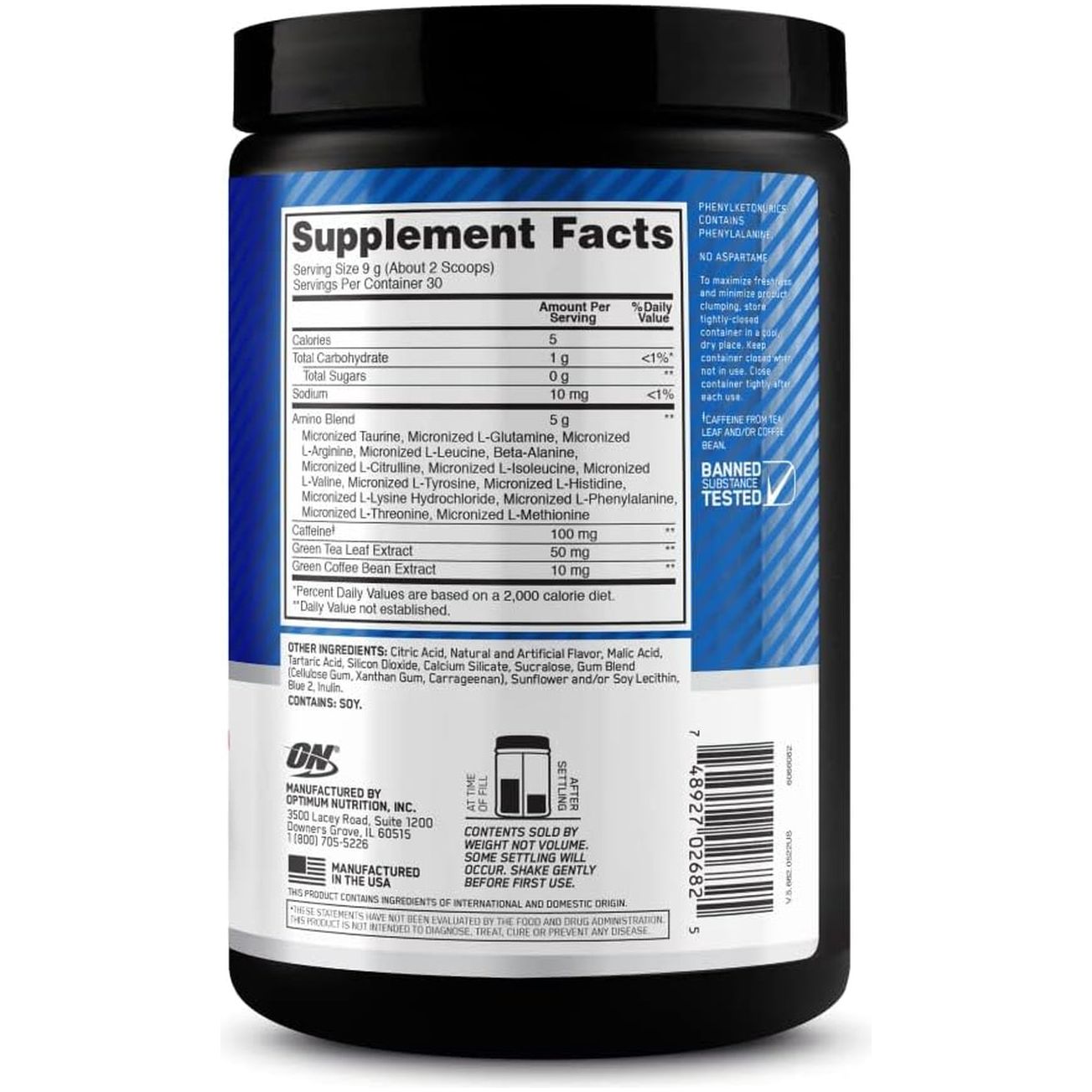 Amino Energy Powder, Blue Raspberry, 270G, 30 Servings