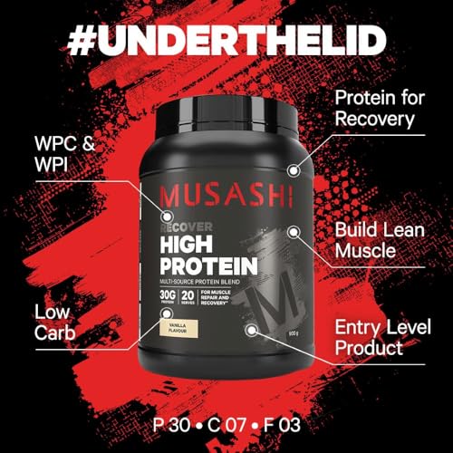 Musashi High Protein Powder, Vanilla, High Protein Supplement, Muscle Growth & Recovery Support, Post-Workout Nutrition, 2kg