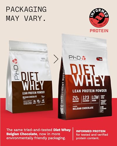 PhD Diet Whey Belgian Chocolate Lean Protein Powder - Low Calorie Protein Shake Powder with CLA & L-Carnitine - Post Workout Supplement - 1kg (31 Servings)
