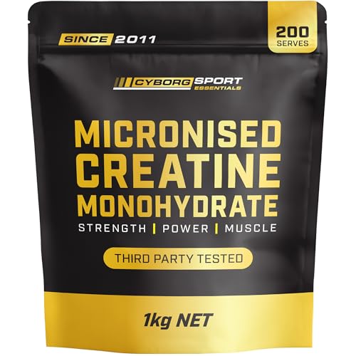 Cyborg Sport Micronised Creatine Monohydrate Powder 1kg | Lab Tested | Pharmaceutical Grade | Easy Mixing | Gym | Strength | Muscle | Brain
