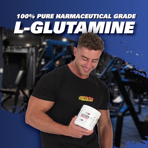 EHPlabs L Glutamine Powder Amino Acids - L-Glutamine Supplement for Gut Health (500g) Improves Muscle Recovery, Focus & Concentration - 100 Servings