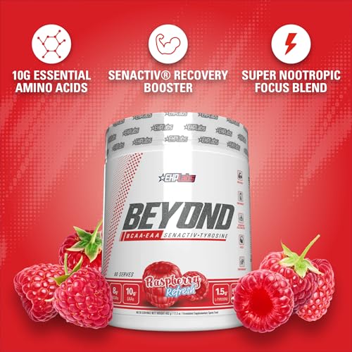EHP Labs Beyond BCAA + EAA - 10g of Essential Amino Acids, Assists with Muscle Endurance, Recovery & Fatigue - 30 Serves (Raspberry Refresh)