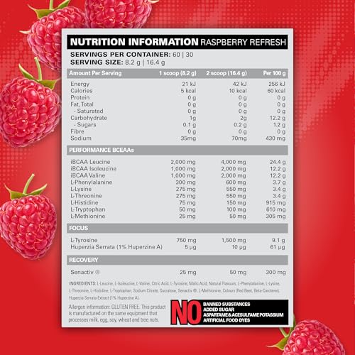 EHP Labs Beyond BCAA + EAA - 10g of Essential Amino Acids, Assists with Muscle Endurance, Recovery & Fatigue - 30 Serves (Raspberry Refresh)