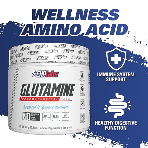EHPlabs L Glutamine Powder Amino Acids - L-Glutamine Supplement for Gut Health (500g) Improves Muscle Recovery, Focus & Concentration - 100 Servings