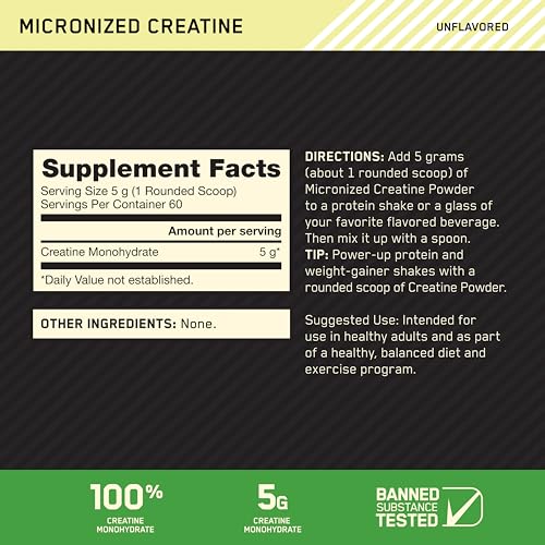 OPTIMUM NUTRITION Micronized Creatine Powder, Unflavoured, 300g, 100% Pure Creatine Monohydrate
