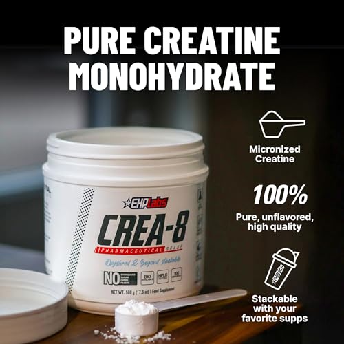 EHP Labs CREA-8 Micronized Creatine Monohydrate Powder - Unflavored Creatine Powder for Muscle Growth, Increased Strength, Enhanced Energy Output and Improved Performance - 166 Servings (500g)