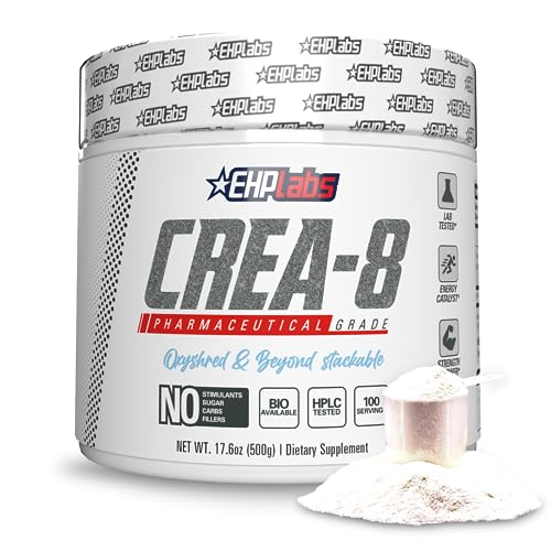 EHP Labs CREA-8 Micronized Creatine Monohydrate Powder - Unflavored Creatine Powder for Muscle Growth, Increased Strength, Enhanced Energy Output and Improved Performance - 166 Servings (500g)