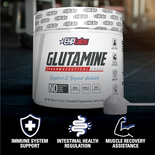 EHPlabs L Glutamine Powder Amino Acids - L-Glutamine Supplement for Gut Health (500g) Improves Muscle Recovery, Focus & Concentration - 100 Servings