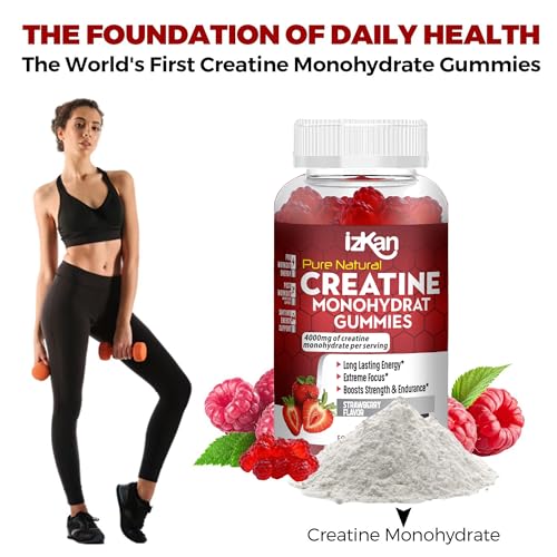 Pro Creatine Monohydrate Gummies 4000mg for Men & Women - 60 Chewable Creatine Gummies Strawberry Flavoured Creatine | Pre Workout Gym Supplement| Keto | Vegan | (1)