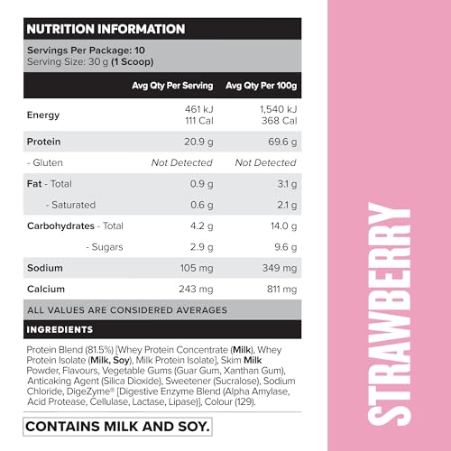 Muscle Nation Strawberry Daily Shake - Protein Powder for Daily Intake, Smooth Milkshake Texture, Vegetarian Friendly Supplement – 300g (10 Serves)