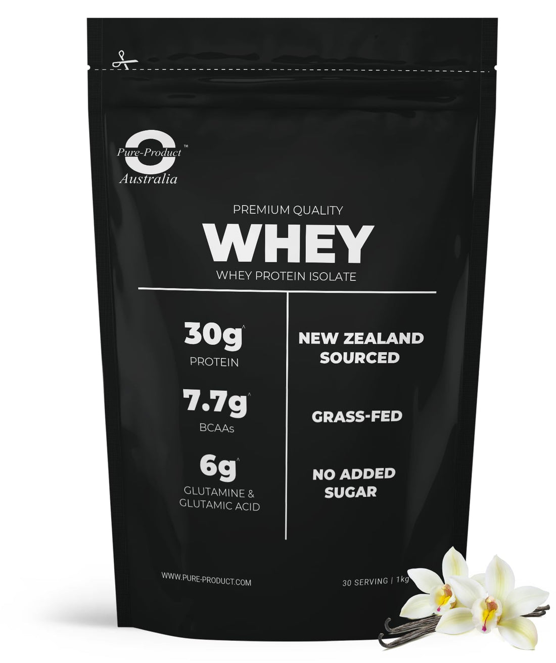 Pure Product Australia - Whey Protein Isolate & Hydrolyzed - 100% Premium Grass Fed - 30g Protein per Serve, Fast Absorbing - Non-GMO - Easy Digesting - 1kg (30 Servings) - Vanilla