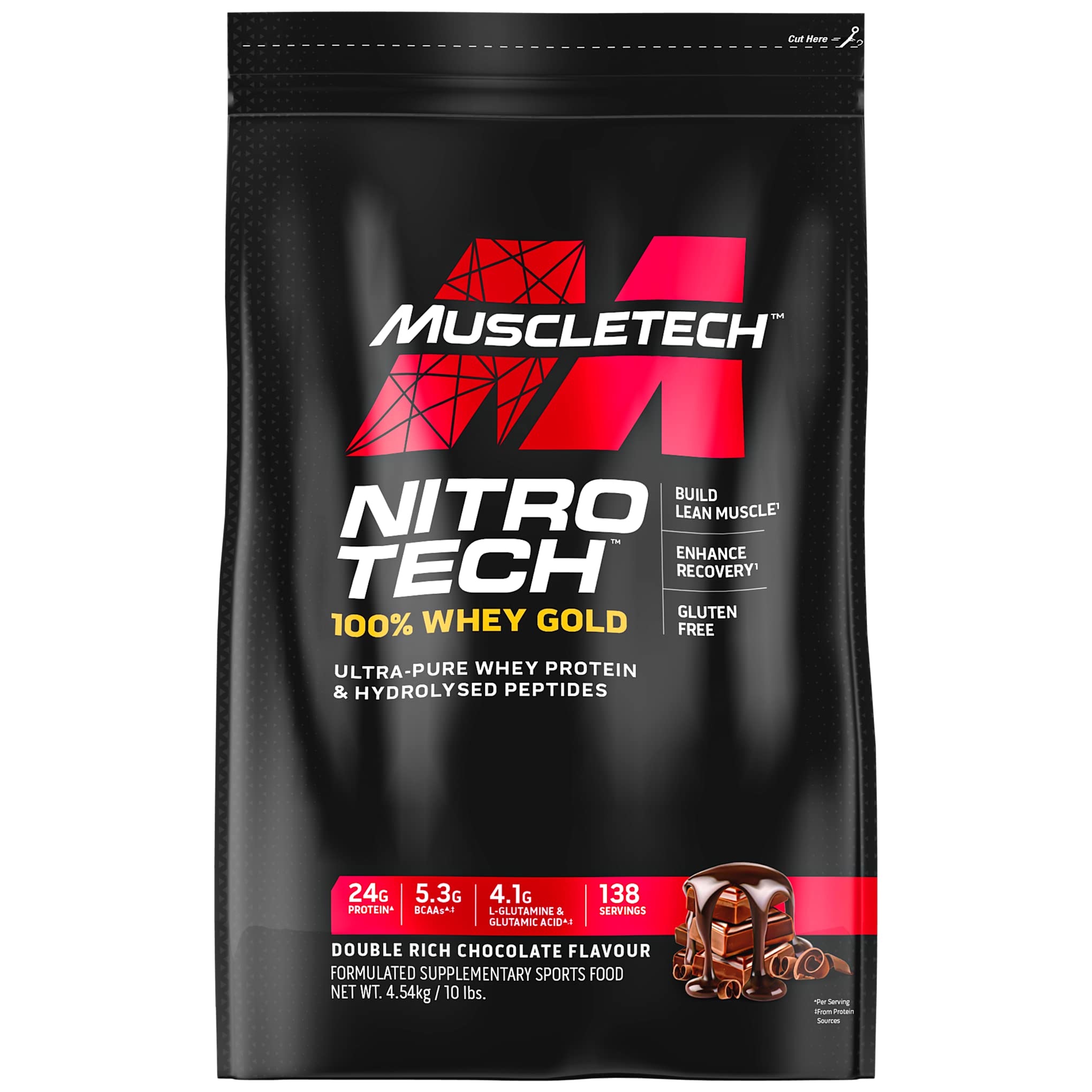MuscleTech Nitro Tech 100% Whey Gold Double Rich Chocolate 4.54kg AU (RB)