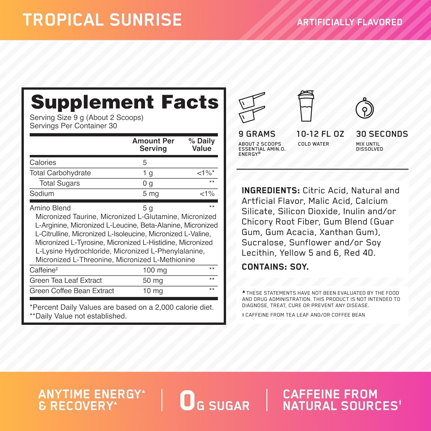 Amino Energy Powder 270 G, 30 Servings, Tropical Sunrise