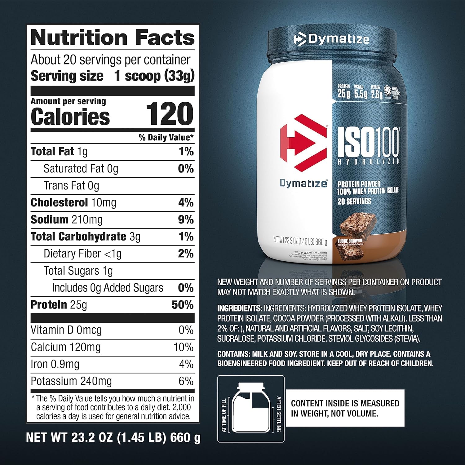 Iso-100 Hydrolyzed Whey Protein Isolate 20 Serves Fudge Brownie 640 Gram