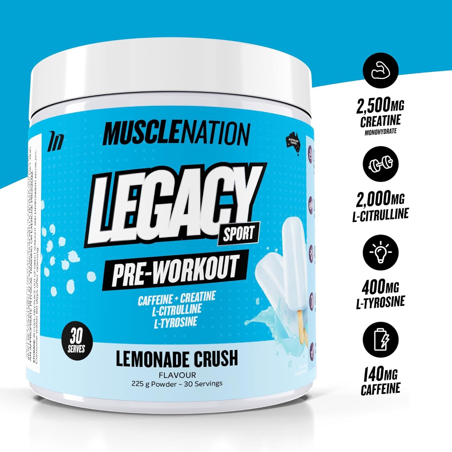 Pre-Workout Lemonade Legacy Sport 225G (30 Serves)