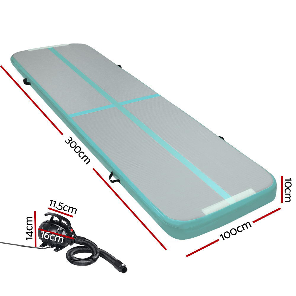 3x1m Inflatable Air Track Mat with Pump Tumbling Gymnastics Green