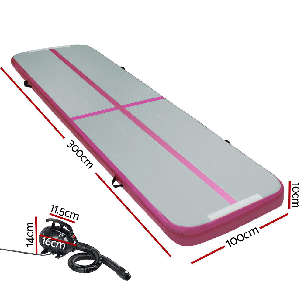 3x1m Inflatable Air Track Mat with Pump Tumbling Gymnastics Pink