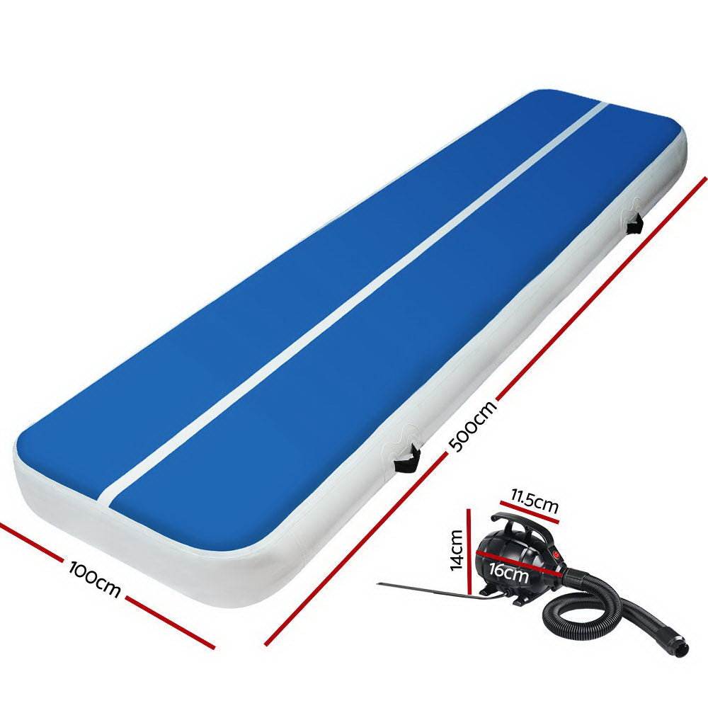 5x1m Inflatable Air Track Mat 20cm Thick with Pump Tumbling Gymnastics Blue
