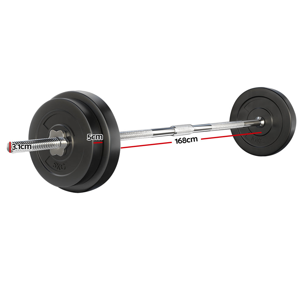 38kg Barbell Weight Set Plates Bar Bench Press Fitness Exercise Home Gym 168cm