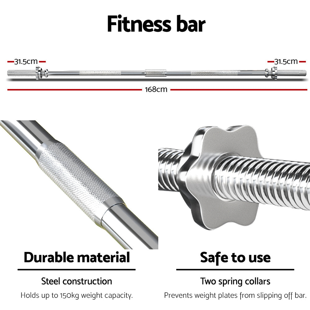 38kg Barbell Weight Set Plates Bar Bench Press Fitness Exercise Home Gym 168cm