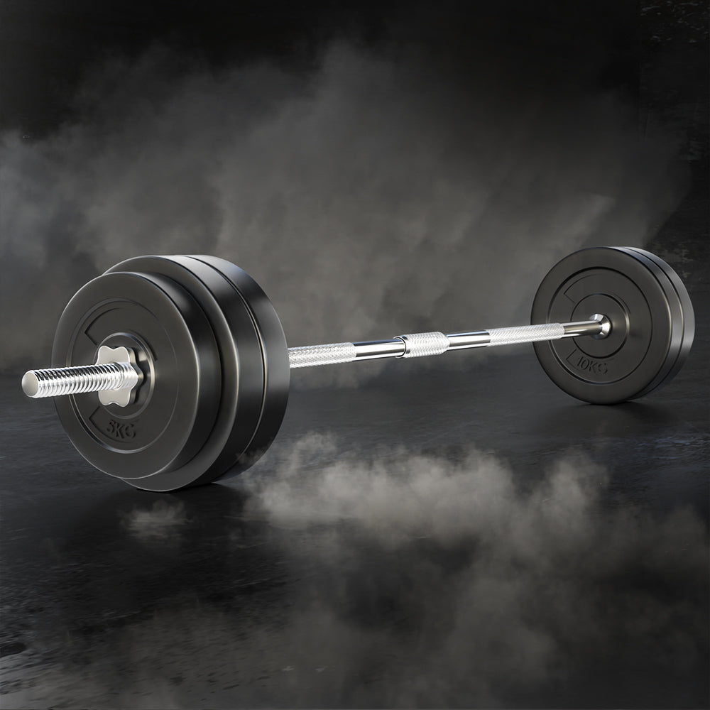 58kg Barbell Weight Set Plates Bar Bench Press Fitness Exercise Home Gym 168cm