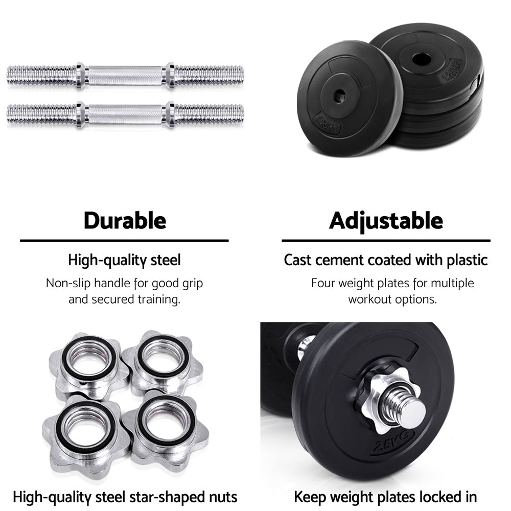 4-Plate 15kg Dumbbells Dumbbell Set Weight Training Plates Home Gym Fitness Exercise
