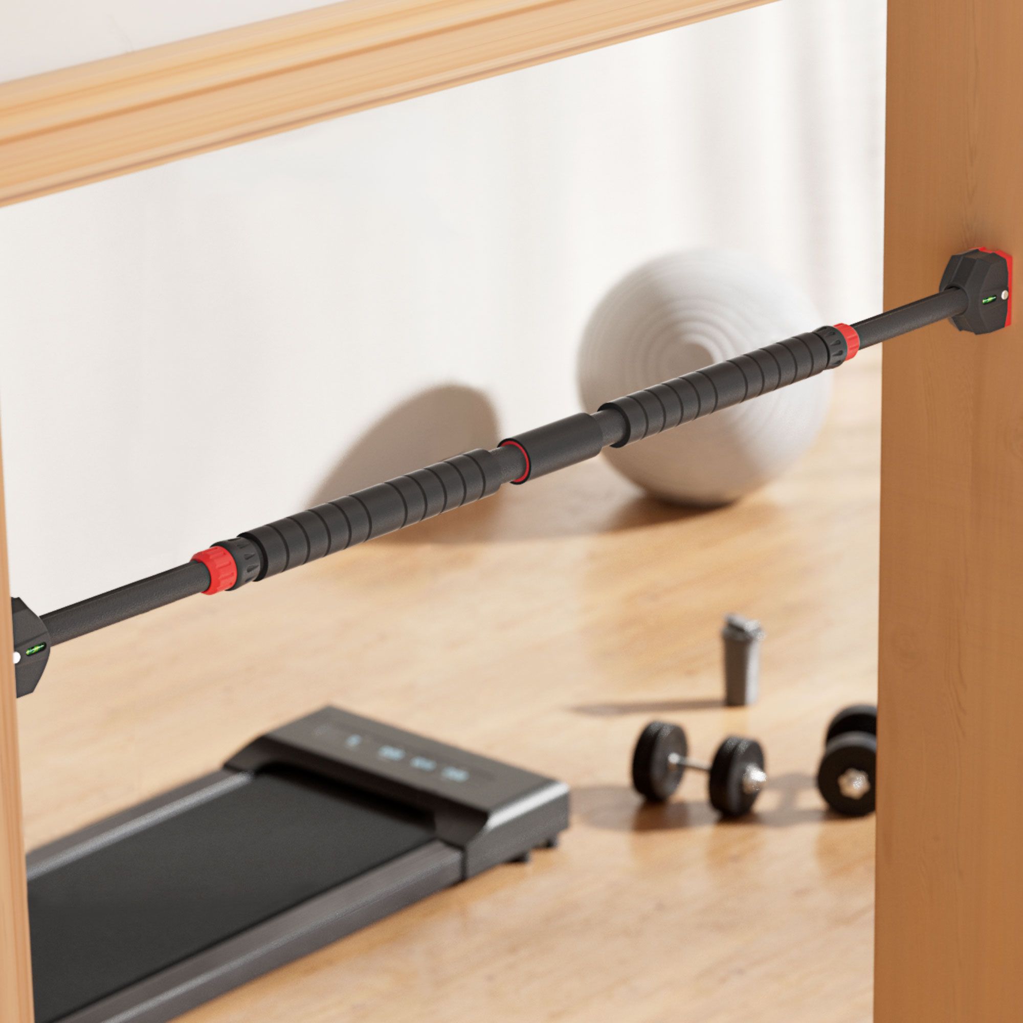 Adjustable Doorway Pull Up Bar 90CM-125CM Chin Up Bar Level Meter 300KG
