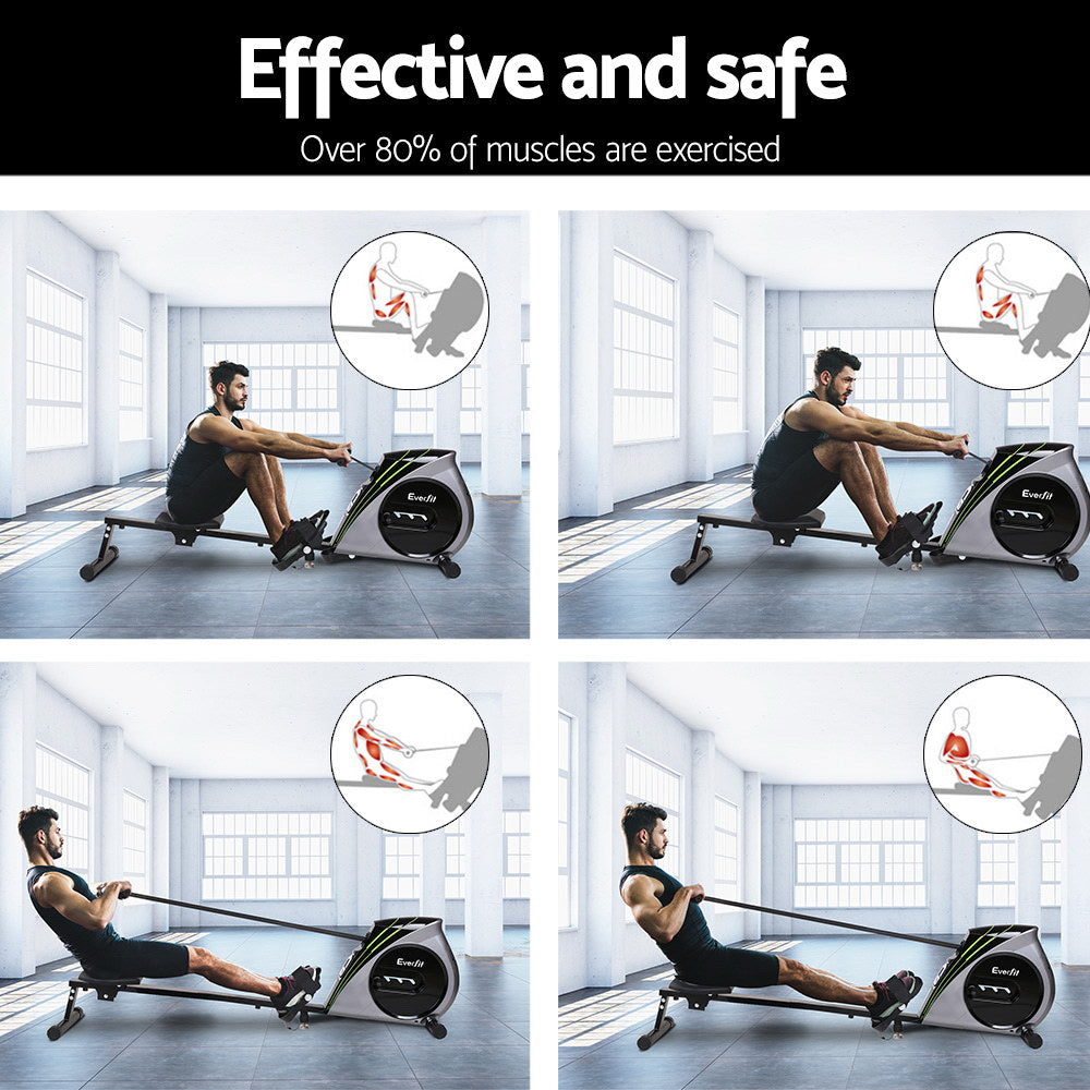 Rowing Machine Rower Elastic Rope Resistance Fitness Home Cardio Silve ...