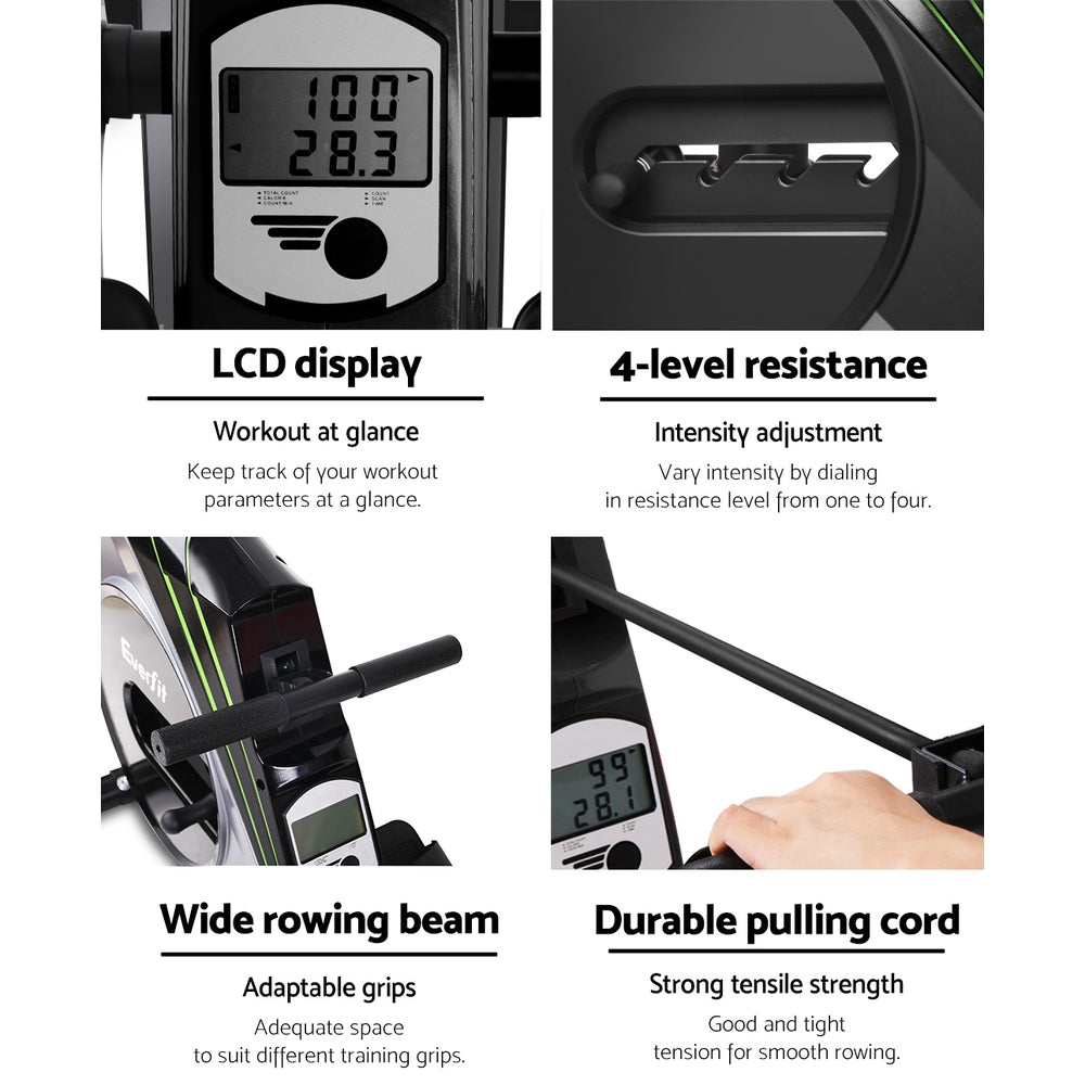 Rowing Machine Rower Elastic Rope Resistance Fitness Home Cardio Silve ...