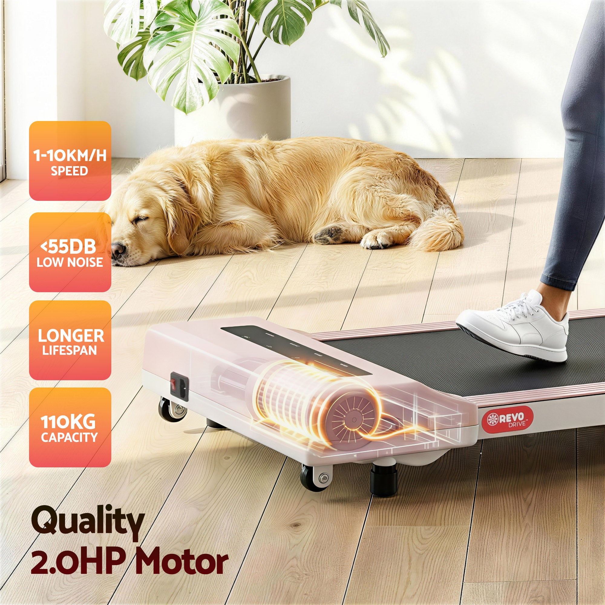 Treadmill Electric Walking Pad Under Desk Home Gym Fitness 360mm Pink