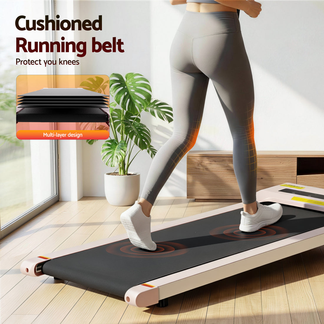 Treadmill Electric Walking Pad Under Desk Home Gym Fitness 360mm Pink