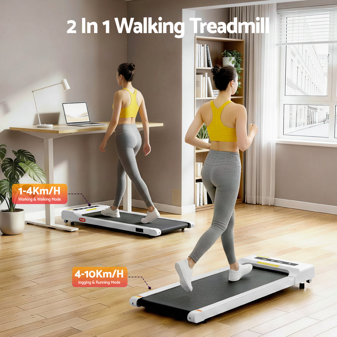 Treadmill Electric Walking Pad Under Desk Home Gym Fitness 360mm White