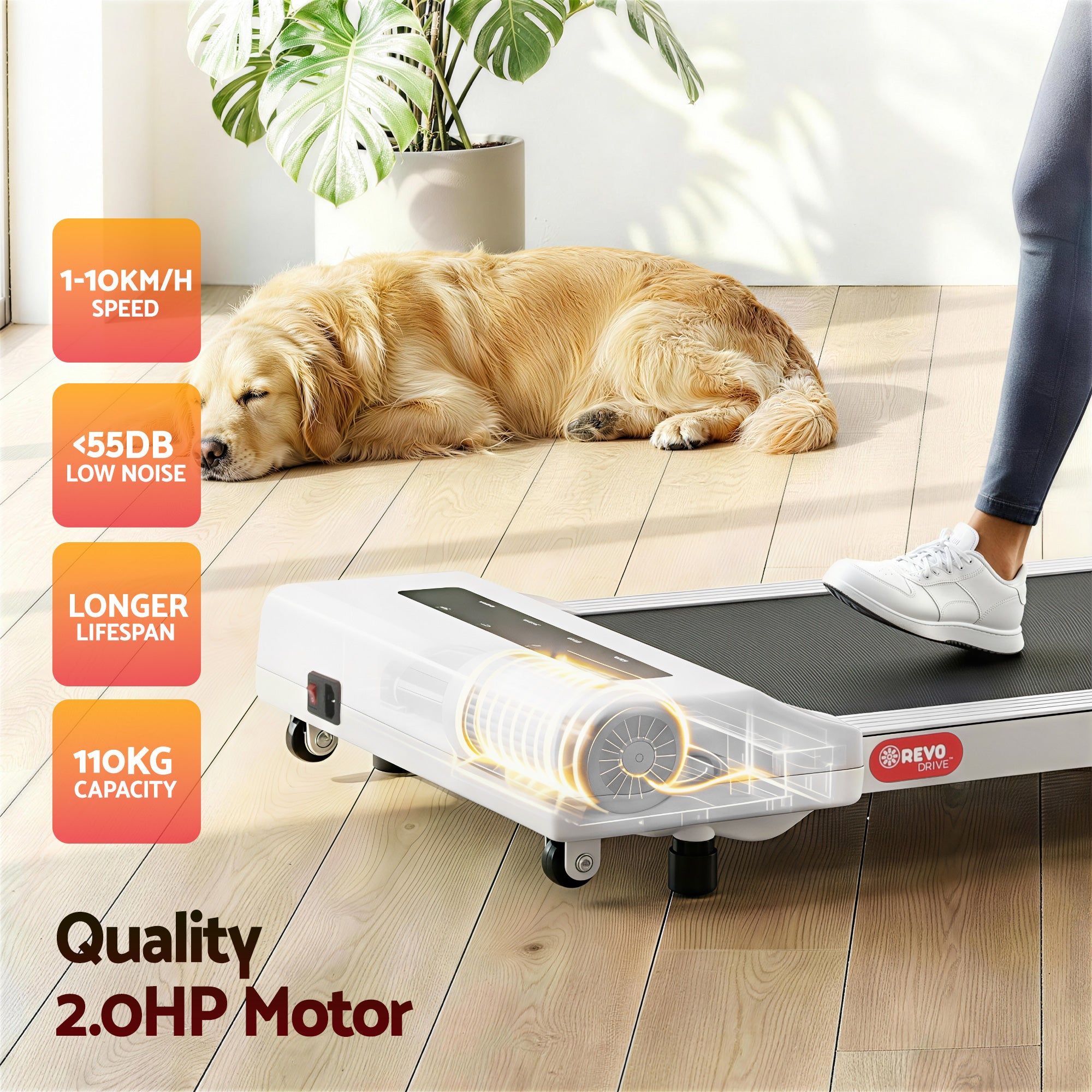 Treadmill Electric Walking Pad Under Desk Home Gym Fitness 360mm White