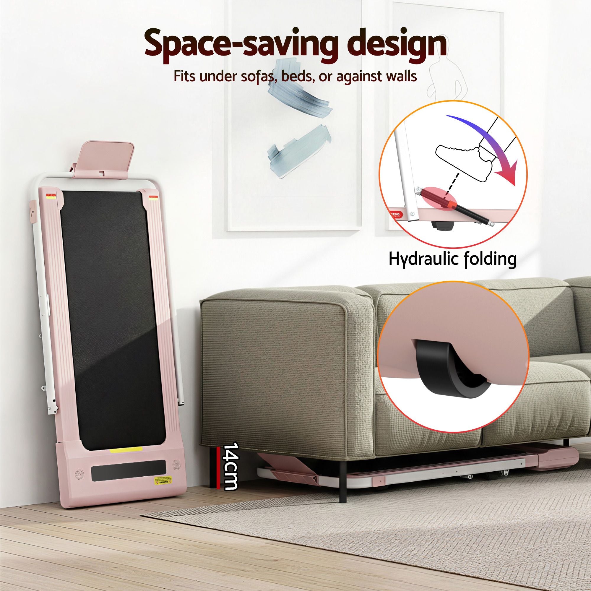 Everfit 2 in 1 Treadmill Electric Walking Pad Under Desk Home Gym Fitness 400mm Pink