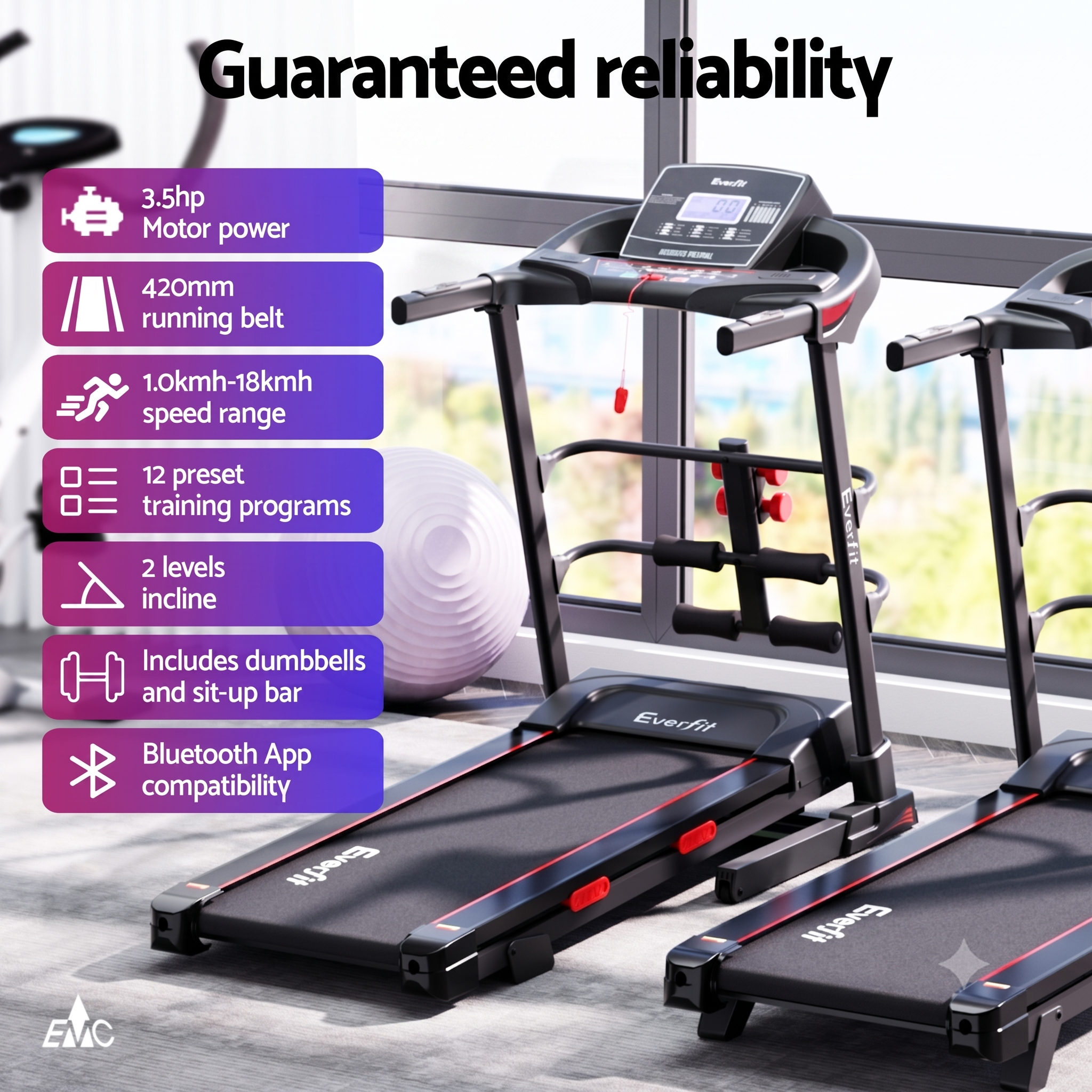 Treadmill Electric Home Gym Fitness Exercise Machine with Sit Up Bar 420mm - Black
