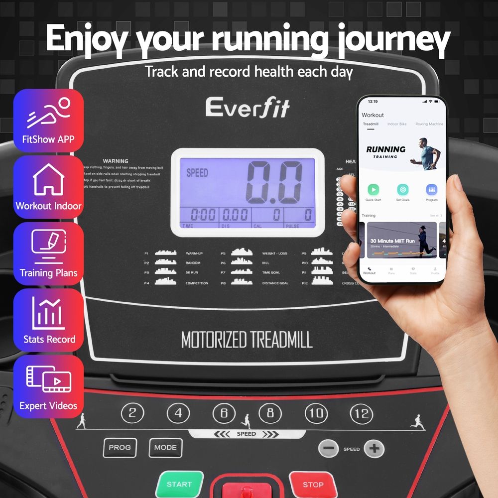 Treadmill Electric Home Gym Fitness Exercise Machine with Sit Up Bar 420mm - Black