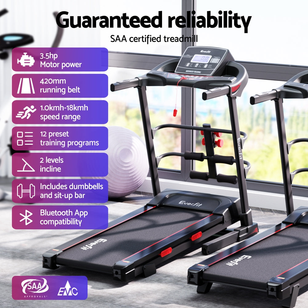 Treadmill Electric Home Gym Fitness Exercise Machine with Sit Up Bar 420mm - Black