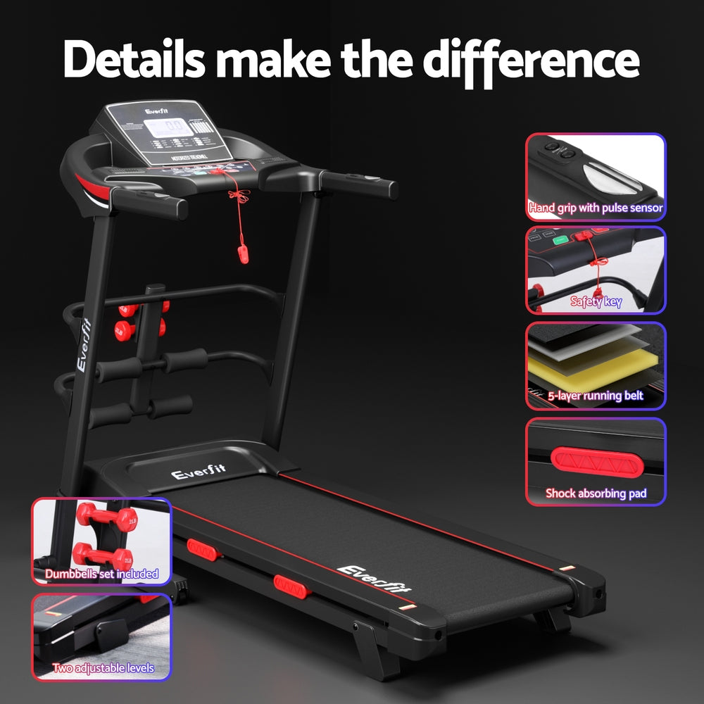 Treadmill Electric Home Gym Fitness Exercise Machine with Sit Up Bar 420mm - Black