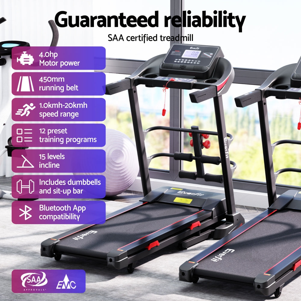 Treadmill Electric Home Gym Fitness Exercise Machine with Sit Up Bar 450mm - Black