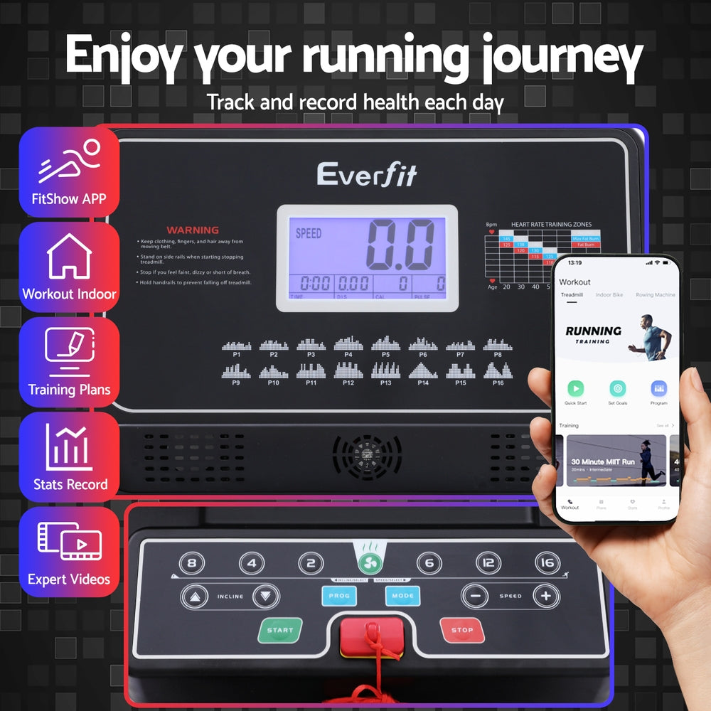 Treadmill Electric Home Gym Fitness Exercise Machine with Sit Up Bar 450mm - Black