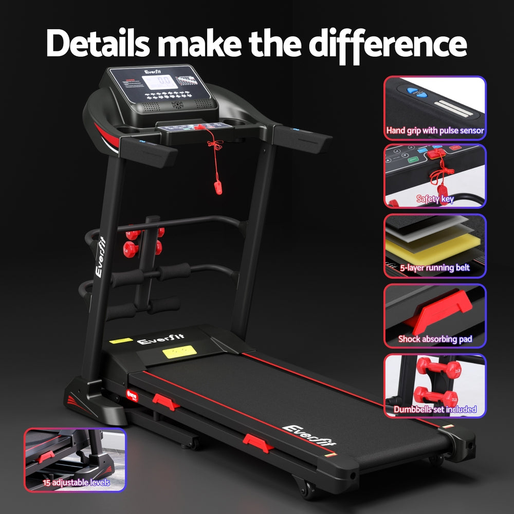 Treadmill Electric Home Gym Fitness Exercise Machine with Sit Up Bar 450mm - Black