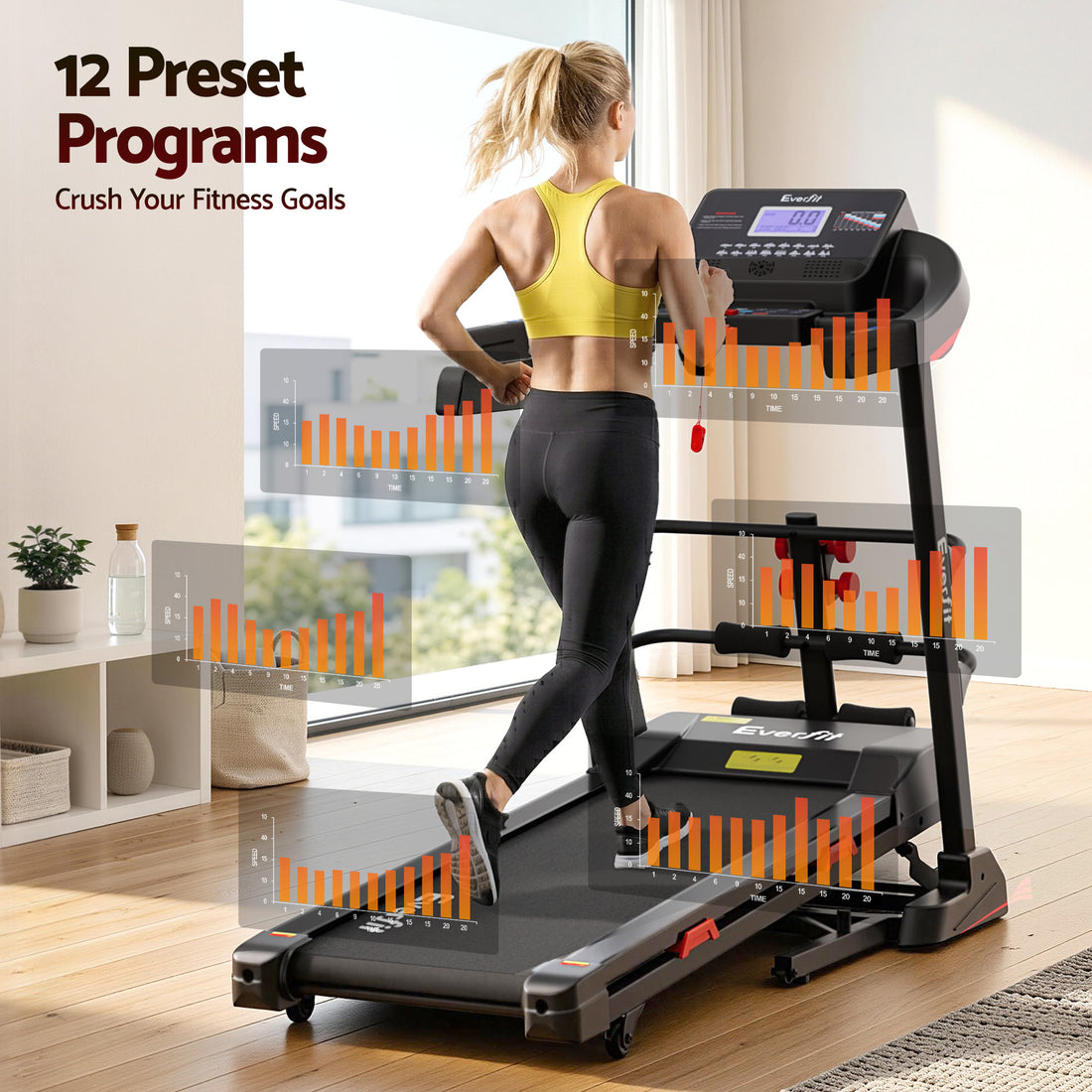 Treadmill Electric Home Gym Fitness Exercise Machine with Sit Up Bar 450mm - Black