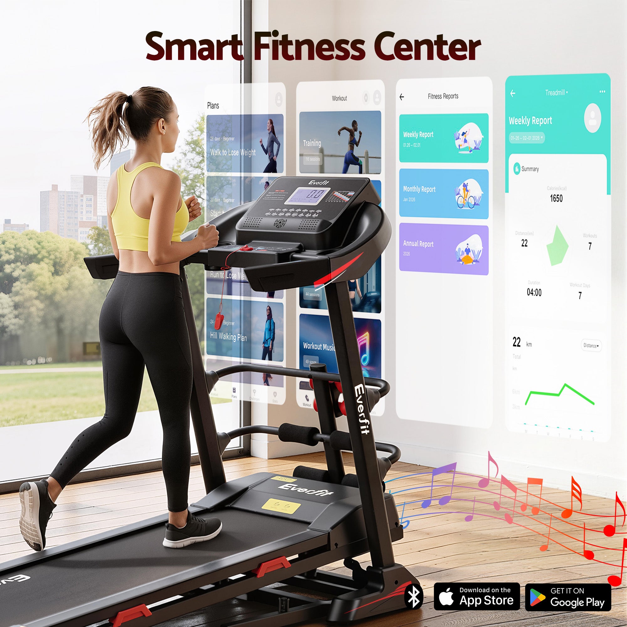 Treadmill Electric Home Gym Fitness Exercise Machine with Sit Up Bar 450mm - Black